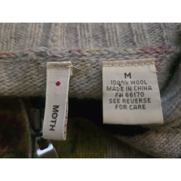 Anthropologie Moth Hothouse Floral Sweater Hoodie Cardigan M 100% Wool Full Zip - Picture 6 of 6